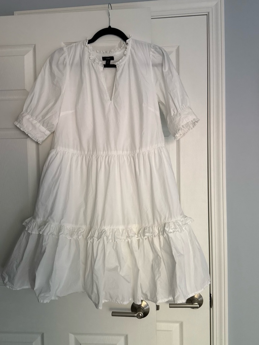 J. Crew White Ruffle Tiered Poplin Dress